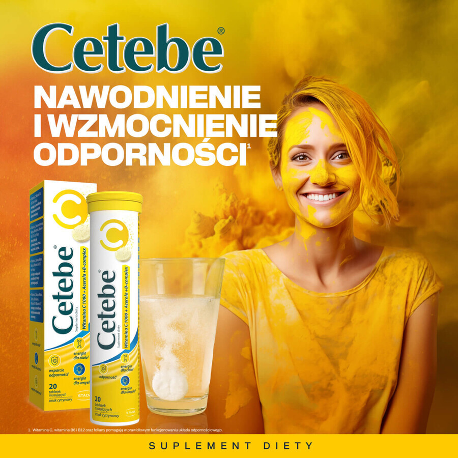 Cetebe Vitamin C 1000 + Acerola + B-complex, lemon flavor, 20 effervescent tablets