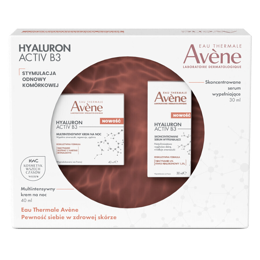 Avene Hyaluron Activ B3 Concentrated Night Care Set, Multi-Intensiv-Nachtcreme 40 ml + konzentriertes Regenerations-Serum 30 ml