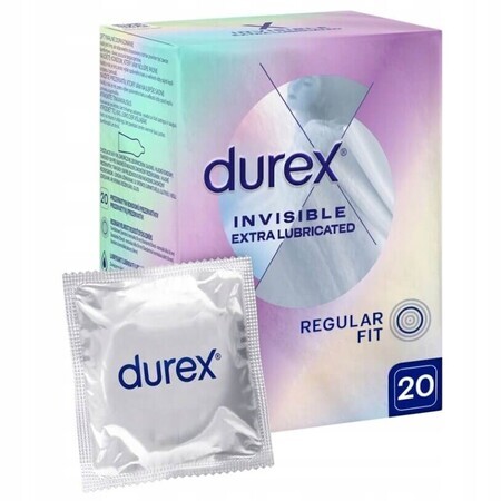 Preservativos Durex Invisible, extra húmedos, super finos, 20 unidades