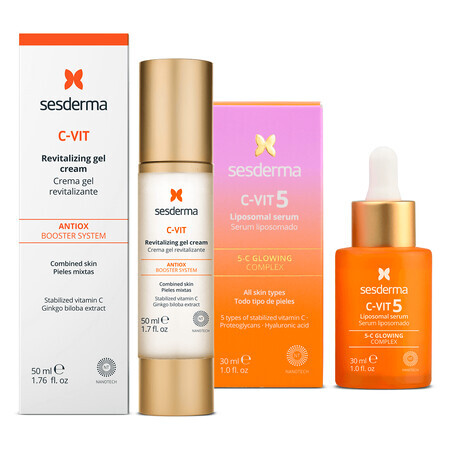 Sesderma C-Vit 5 Set, liposomales Gesichtsserum, 30 ml + C-Vit revitalisierende Gesichtsgel-Creme, 50 ml für 1 Penny