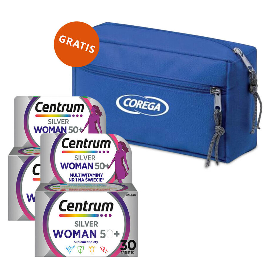 Centrum Woman 50+ set, 2 x 30 tabletten + Corega, gratis cosmetisch reistasje