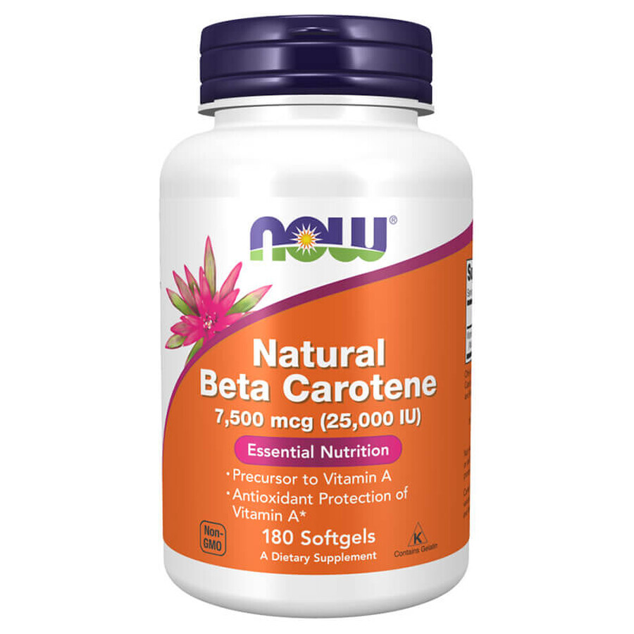 Now Foods Natural Beta Carotene 7500 µg, bètacaroteen, 180 softgels