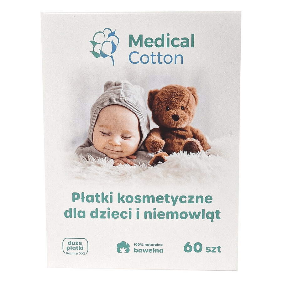 Medisch katoen, cosmetisch wattenschijfjes voor baby's en kinderen, groot, 100% katoen, vanaf de geboorte, 60 stuks