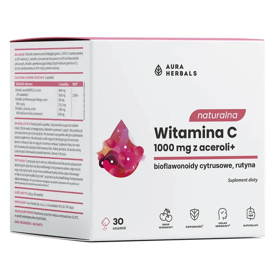 Aura Herbals Naturalna witamina C 1000 mg z aceroli, 30 saszetek: ceny i cechy