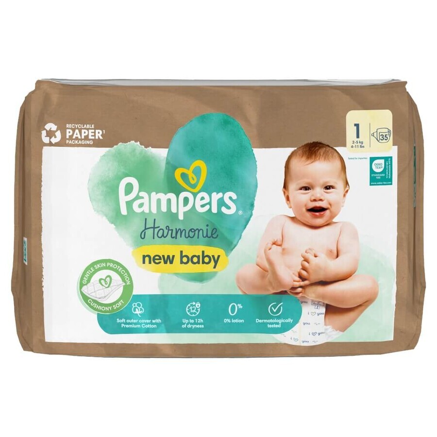 Pampers Harmonie, luiers, maat 1, 2-5 kg, 35 stuks