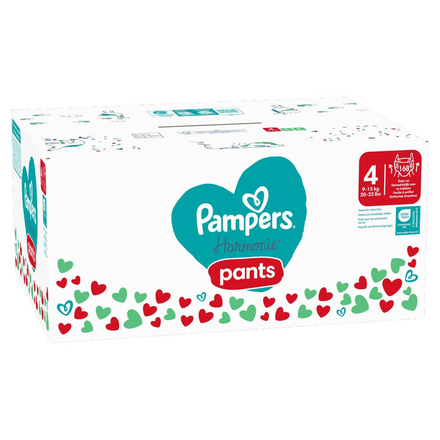 Pampers Harmonie Pants, pañales, talla 4, 9-15 kg, 168 piezas