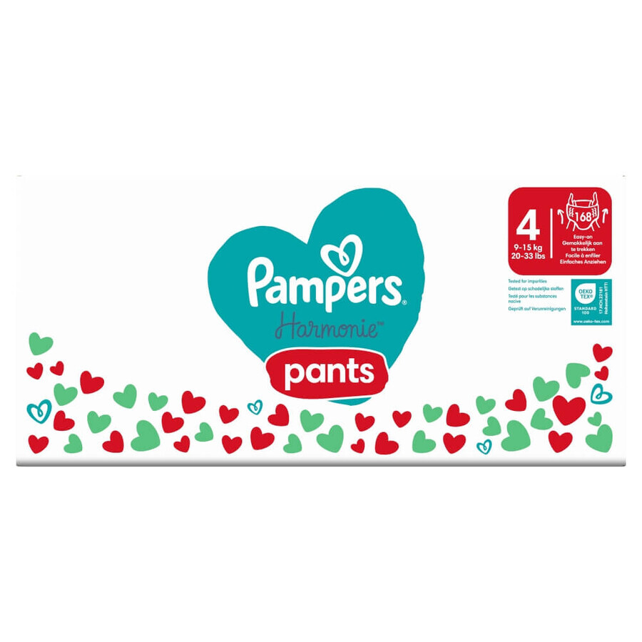 Pampers Harmonie Pants, pañales, talla 4, 9-15 kg, 168 piezas