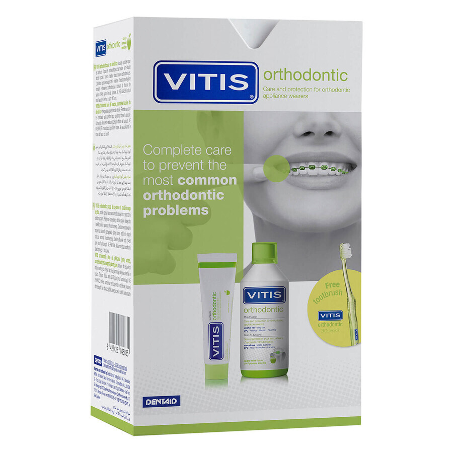 Kit Vitis Orthodontic, mouthwash 500 ml + toothpaste 100 ml + toothbrush 1 pc