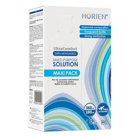 Horien Ultra Comfort solución multifuncional, solución para lentes de contacto, maxi pack, 360 ml + 100 ml