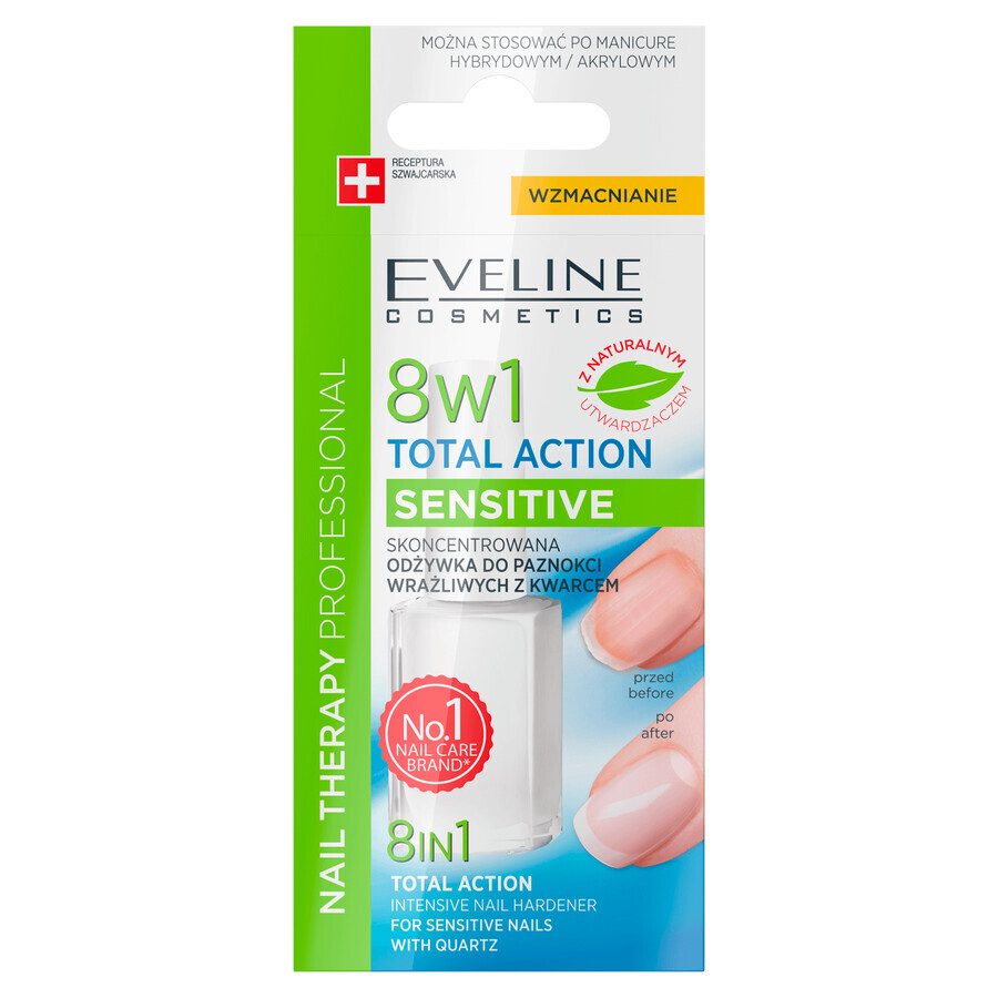 Eveline Cosmetics Nail Therapy Total Action Sensitive 8in1, conditioner voor broze en breekbare nagels, 12 ml