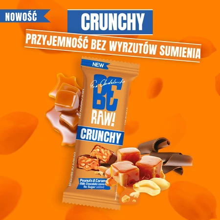 BeRAW ! Chrunchy, barre, cacahuètes et caramel, sans sucre ajouté, 40 g