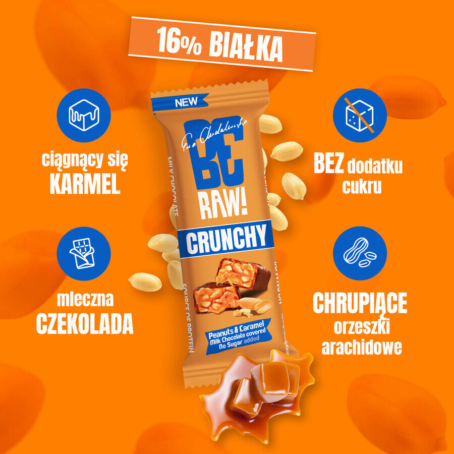 BeRAW! Chrunchy, barretta, arachidi e caramello, senza zuccheri aggiunti, 40 g