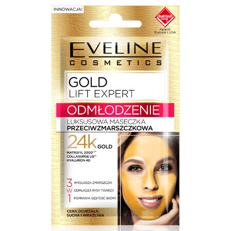 Eveline Cosmetics Gold Lift Expert Rejuvenation, luxury anti-wrinkle mask with 24k gold, 7 ml