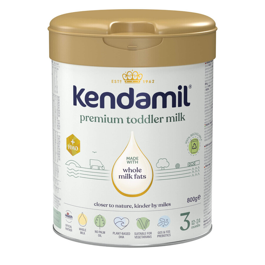 Kendamil Premium 3 HMO+ set, junior melk, na 12 maanden, 3 x 800 g + Skippy, springer vrij