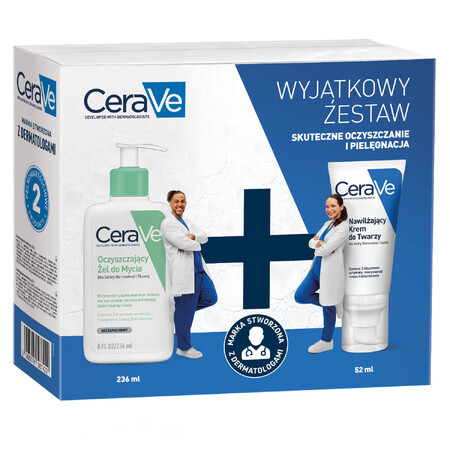 CeraVe gel de curățare cu ceramide, piele normală și grasă, 236 ml + cremă hidratantă cu ceramide pentru față, piele normală și uscată, 52 ml