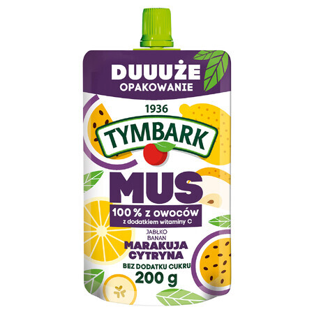 Tymbark 100% Mousse in tube, apple, banana, passion fruit, lemon, no added sugar, 200 g