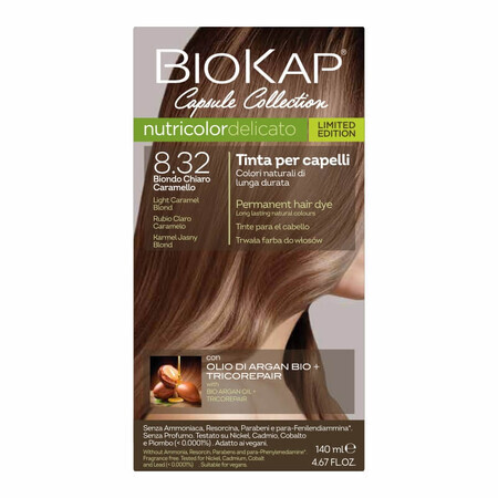 Biokap Nutricolor Delicato, haarkleuring, 8.32 karamel licht blond, 140 ml