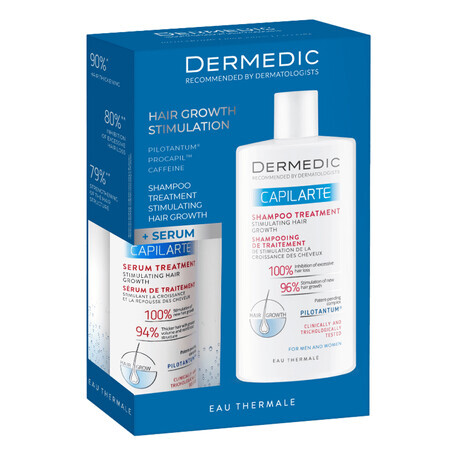 Set Dermedic Capilarte, haargroeistimulerend behandelserum voor mannen en vrouwen, 150 ml + haargroeistimulerende behandelshampoo, 300 ml