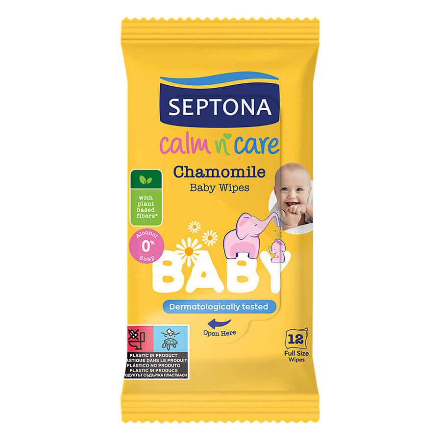 Septona Baby Calm n Care, Feuchttücher, Kamille, ab 1 Tag alt, 12 Stück