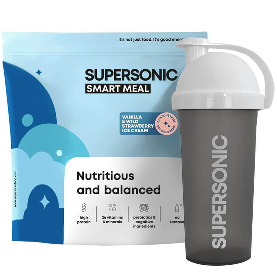 Supersonic Wholesome Smart Meal, vanille-ijssmaak met wilde aardbeien, 1,3 kg + shaker, 700 ml gratis