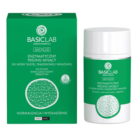 BasicLab, exfoliante limpiador enzimático para pieles grasas, con tendencia acneica y sensibles, 35 g