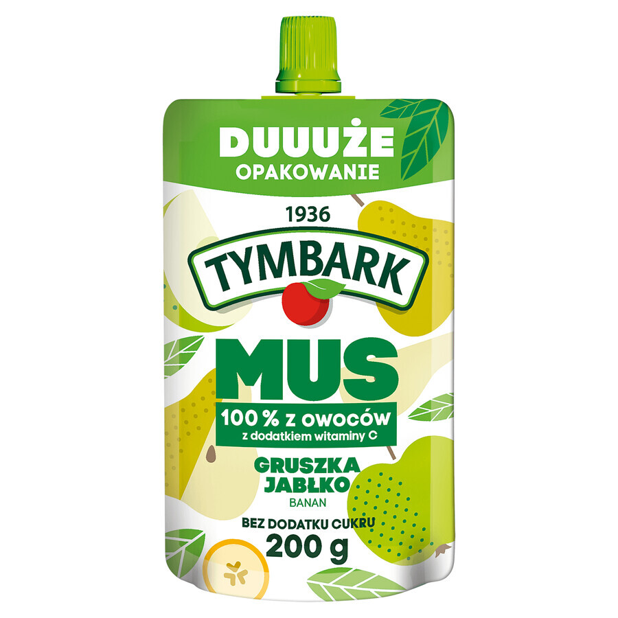 Tymbark 100% Mousse en tube, poire, pomme, banane, sans sucre ajouté, 200 g