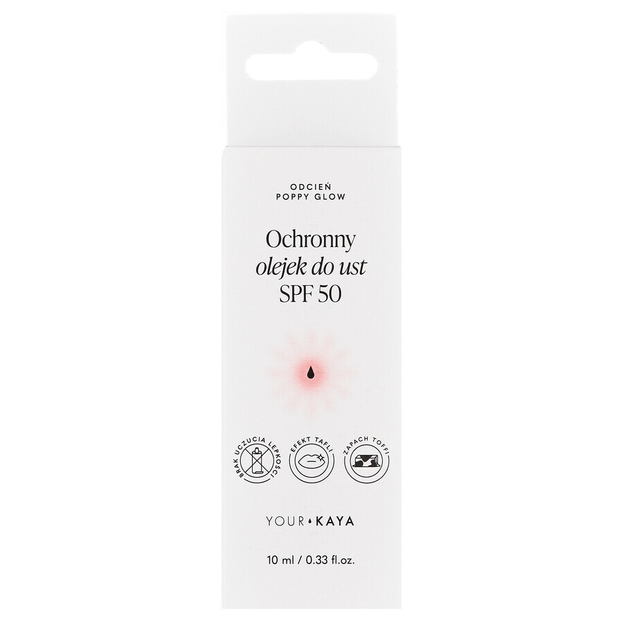 Jouw KAYA, beschermende lipolie, SPF 50, klaproosgloed, 10 ml