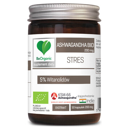 BeOrganic Ashwagandha Bio 200 mg, 5% Vitanolides, 50 capsules