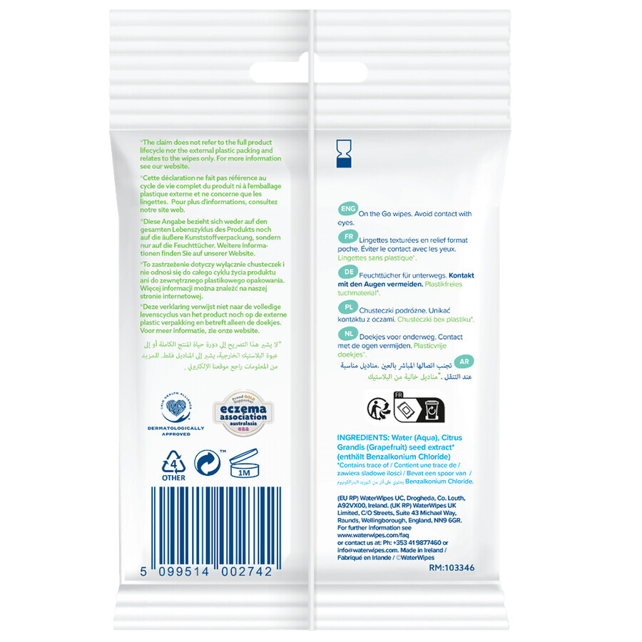 WaterWipes OnTheGo Bio, vochtige doekjes, verfrissend, 10 stuks