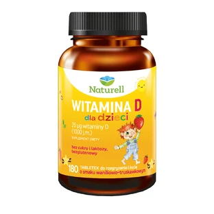 Naturell Vitamina D para niños mayores de 3 años, sabor vainilla y fresa, 180 comprimidos masticables