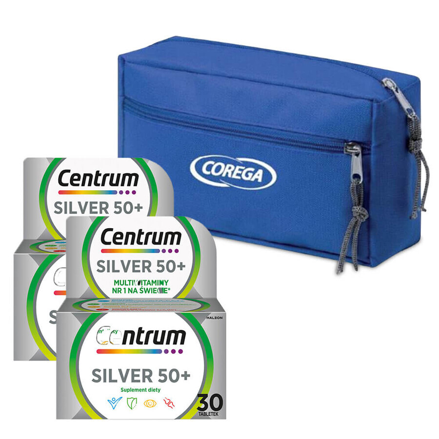 Centrum Silver 50+ kit, 2 x 30 tabletten + Corega, gratis cosmetisch reistasje