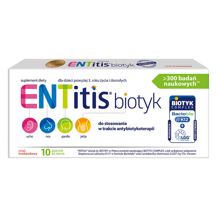 ENTitis Biotics, vanaf 3 jaar, aardbeiensmaak, 10 tabletten