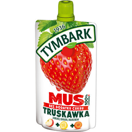 Tymbark Mousse în tub 100%, căpșuni, mere, banane, morcovi, fără zahăr adăugat, 120 g