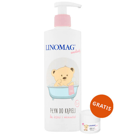 Linomag Emolients, loción de baño para bebés y niños a partir de 7 meses, 400 ml + crema protectora, 15 ml gratis