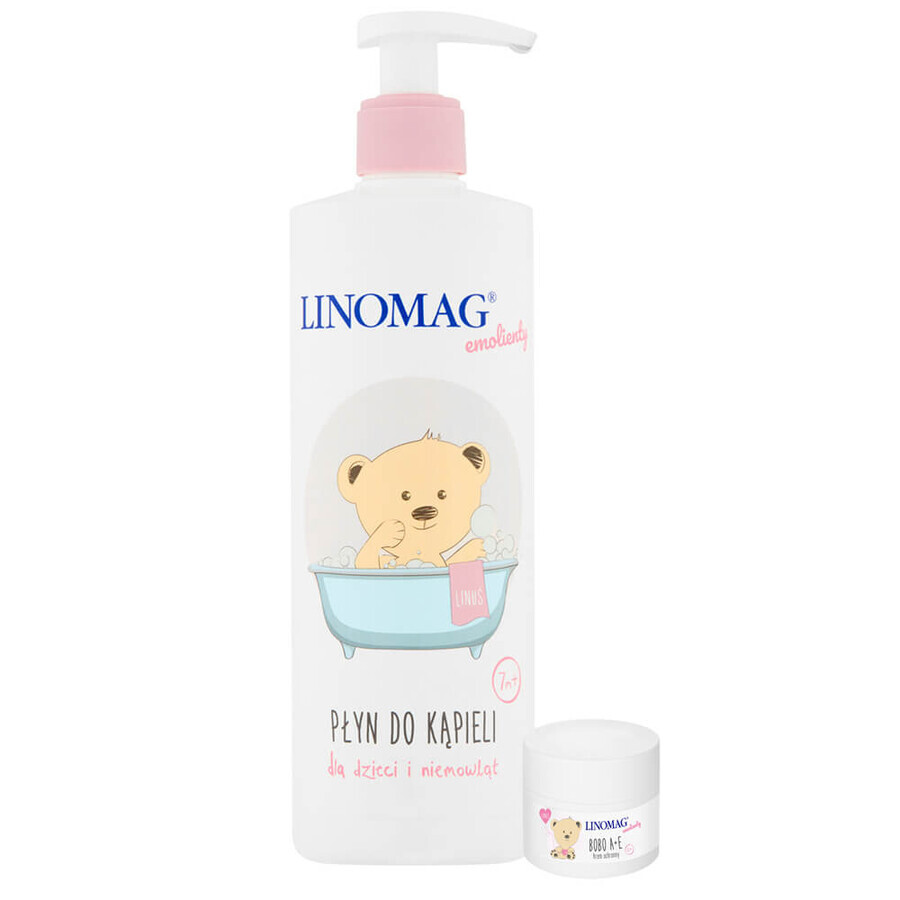 Linomag Emolients, loción de baño para bebés y niños a partir de 7 meses, 400 ml + crema protectora, 15 ml gratis