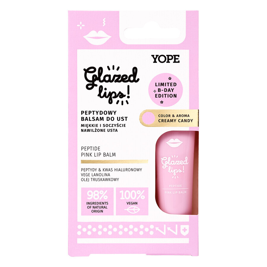 Yope Creamy Glazed lips, bálsamo labial con péptidos, caramelos cremosos, 9 ml