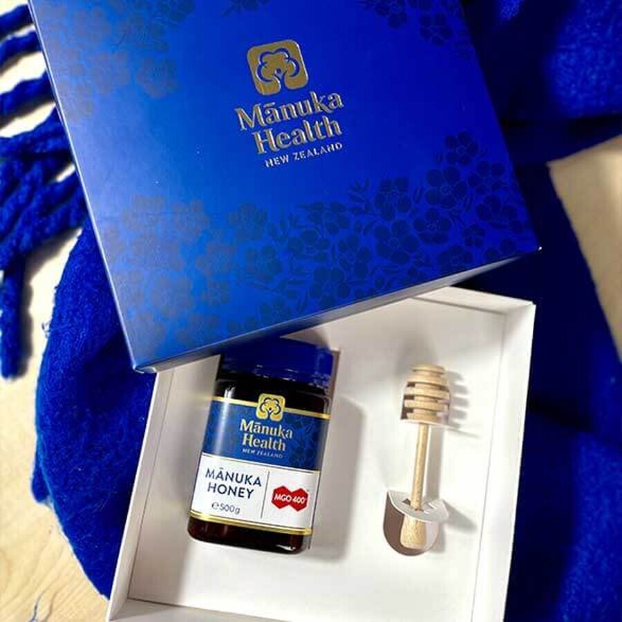 Manuka Health gift set, Manuka honey MGO 400+, 500 g + free wooden spoon