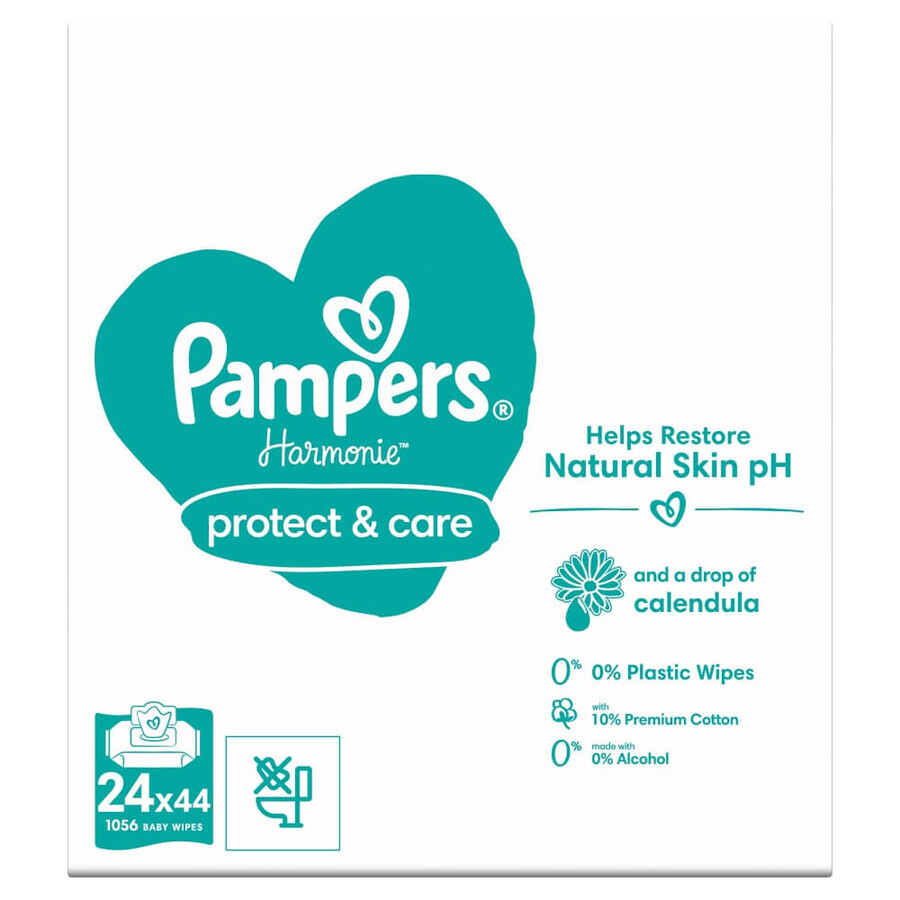 Pampers Harmonie Protect & Care, vochtige doekjes, 24 x 44 stuks