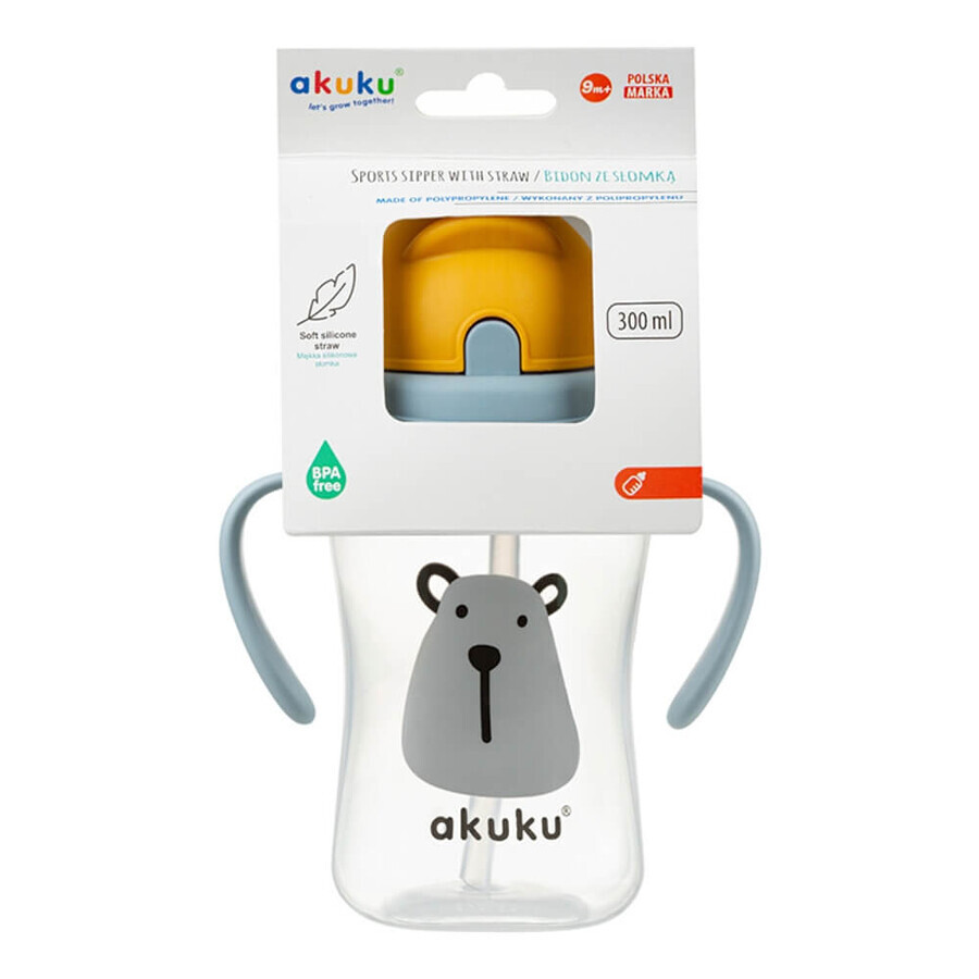 AKUKU, bottle with retractable straw, teddy bear, from 9 months, 300 ml