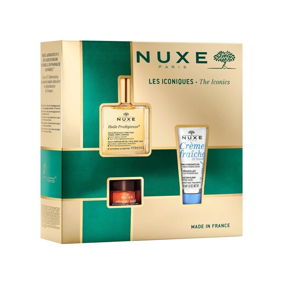 Nuxe Bestsellers set Huile Prodigieuse, dry oil, 50 ml + nourishing lip balm, 15 g + 3-in-1 moisturizing cream, 100 ml