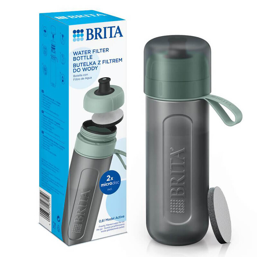 Brita Active, fles met 0,6 liter filter, groen + MicroDisc filter, 2 stuks