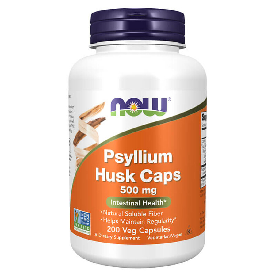 Now Foods Psyllium Husk Caps 500 mg, Psyllium Seed Husk, 200 vegan capsules