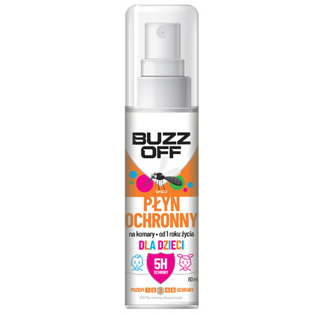 BuzzOff, liquid protection against mosquitoes, ticks and midges, for children from 1 year, 80 ml