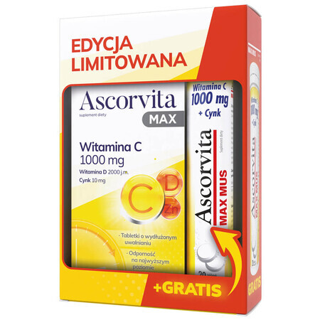 Ascorvita Max 30 MRS film-coated tablets + Ascorvita Max Mus, 20 effervescent tablets free of charge