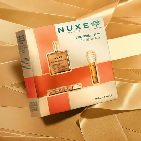 Nuxe Glow Huile Prodigieuse Or set, olio roll-on, 8 ml + olio labbra, 10 ml + olio secco, 50 ml