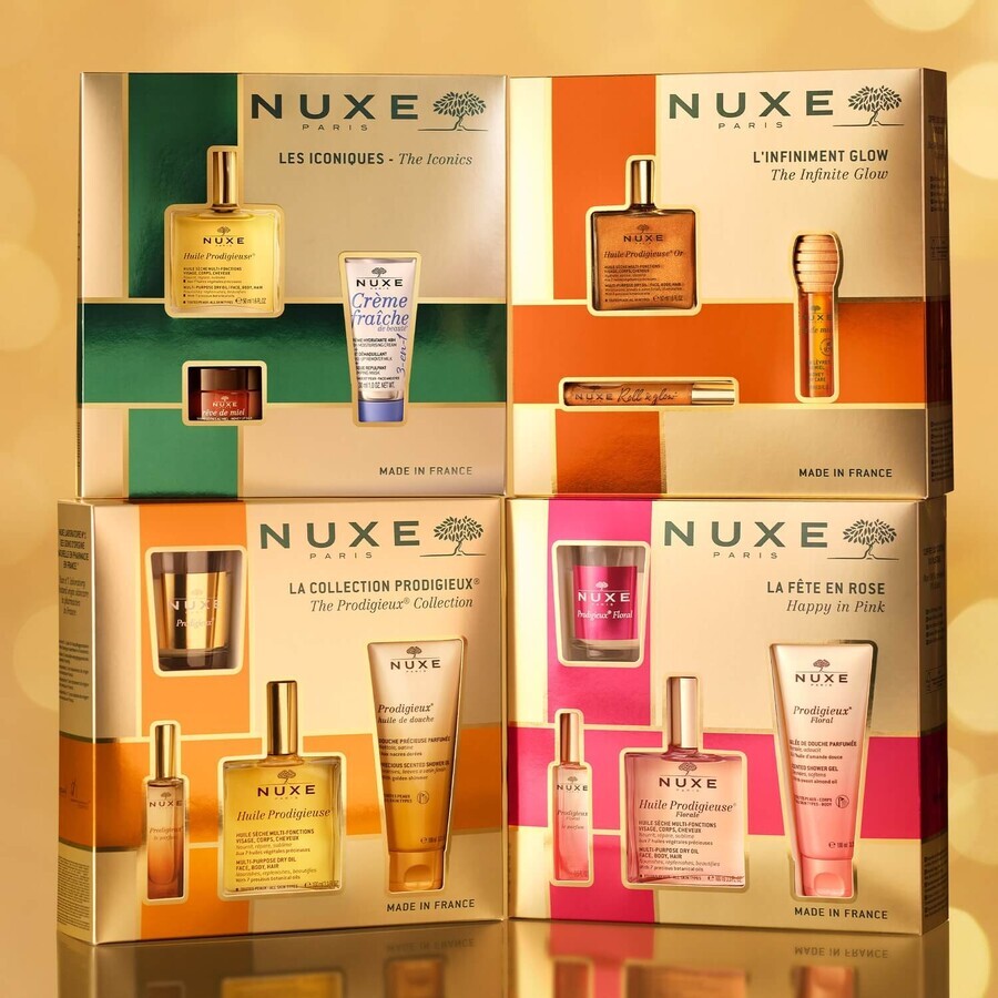 Nuxe Glow Huile Prodigieuse Or set, aceite roll-on, 8 ml + aceite labial, 10 ml + aceite seco, 50 ml