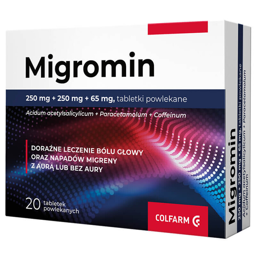 Migromin 250 mg + 250 mg + 65 mg, 20 tabletten