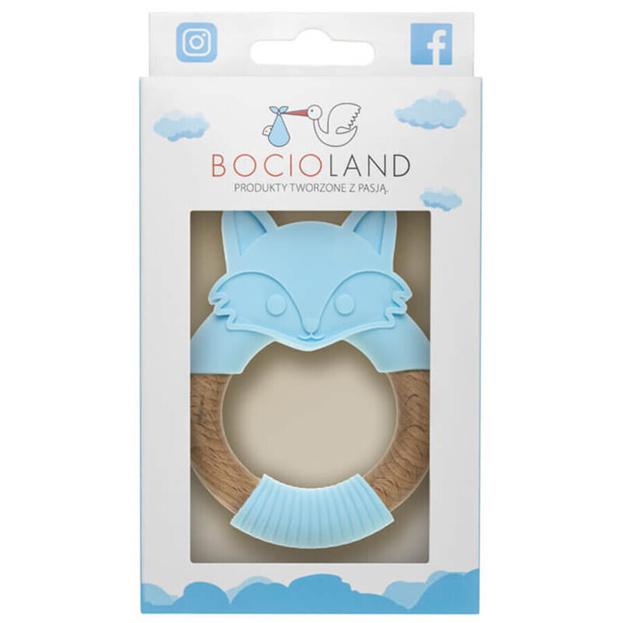 Bocioland, wooden-silicone teether, blue fox, from birth, 1 pc