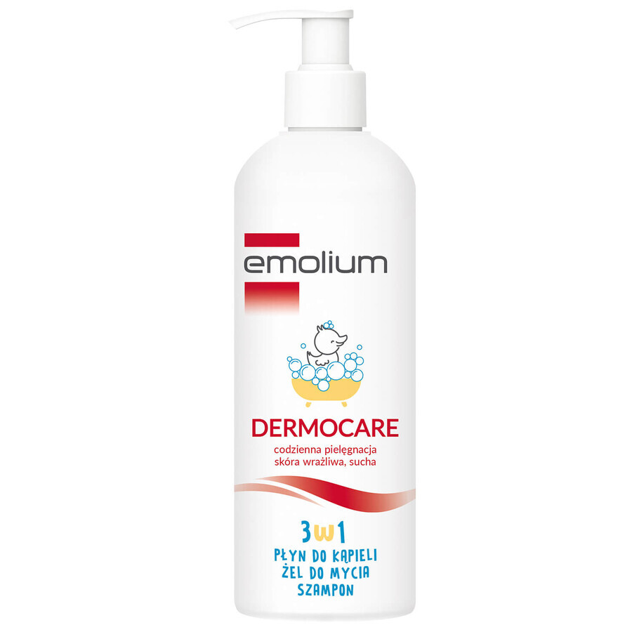 Emolium Dermocare 3 in 1 set, bath lotion, wash gel, shampoo, 2 x 400 ml + protective spray for children from 1 year of age, SPF 50+, 175 ml + free towel