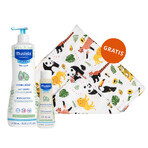 Set Mustela Bebe Enfant Hydra Bebe, lapte de corp, de la naștere, 750 ml + șampon pentru copii, din prima zi, 200 ml + scutec bambus gratuit